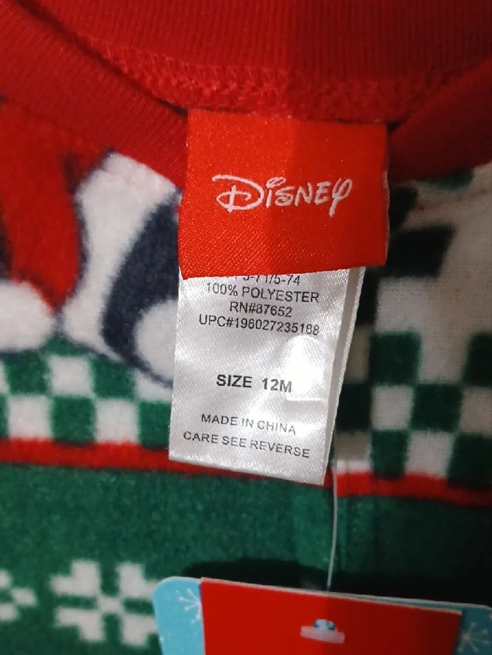 Disney Green and Red Mickey Holiday Footed One-Piece 12 MONTHS